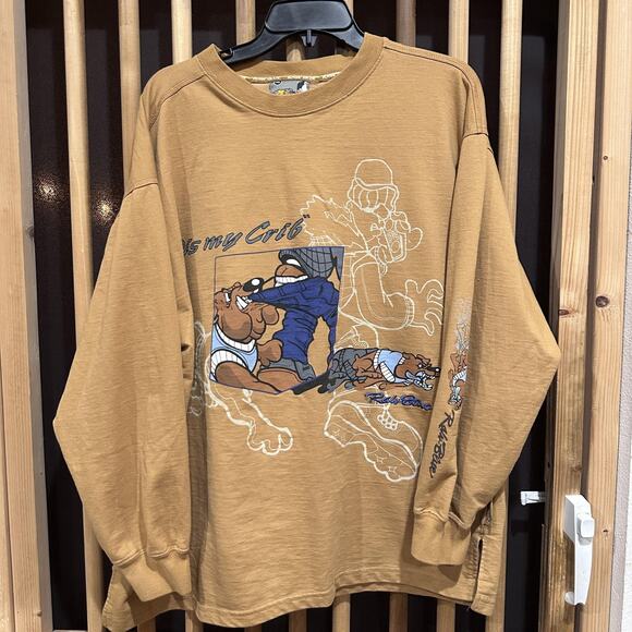 Raw Blue Shirt Mens XL Yellow Long Sleeve Crewneck Graphic Bulldog Streetwear - Picture 1 of 6